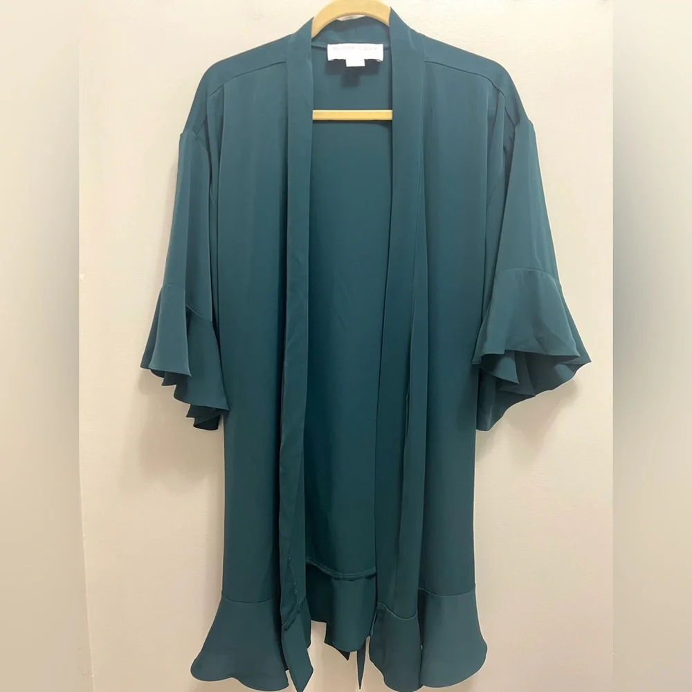 Birdy Grey Robe Dress Ruffle Detail Waist Tie Emerald Green Size M / L